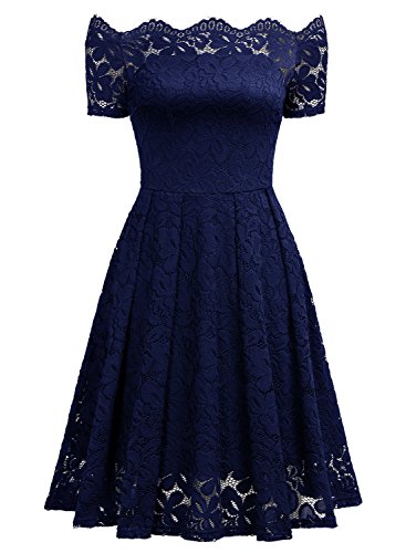 Miusol Vintage Encaje Completo Cóctel Vestidos para Mujer Azul Medium