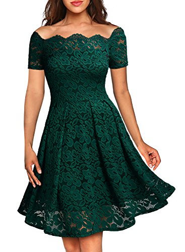Miusol Vintage Encaje Completo Cóctel Vestidos para Mujer Verde X-Small