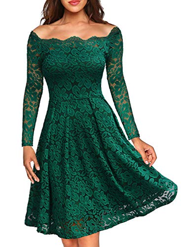 Miusol Vintage Encaje Floral Coctel Vestido Corta para Mujer Verde X-Small