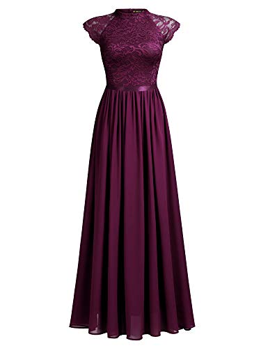 Miusol Vintage Encaje Gasa A-Line Noche Boda Vestido Largo para Mujer Magenta S