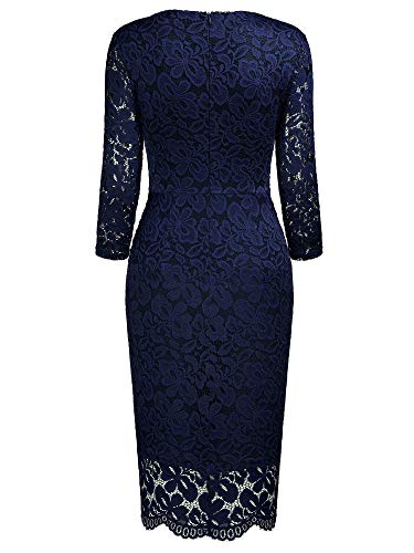 Miusol Vintage Encaje Lápiz Cuello en V Plisado Fiesta Vestido para Mujer Azul Large