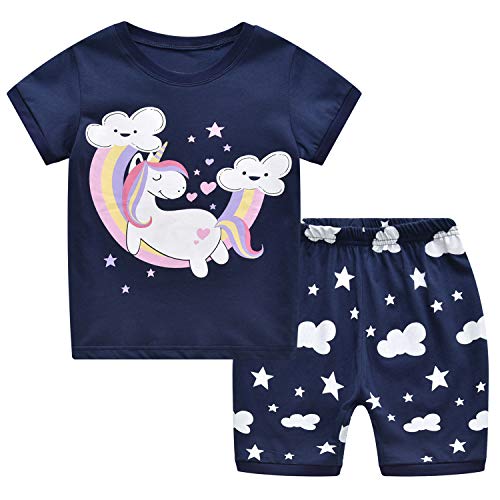 MIXIDON Niña Pijamas Unicornio Infantil Verano Ropa Chica Manga Corta(Morado,8 Años)