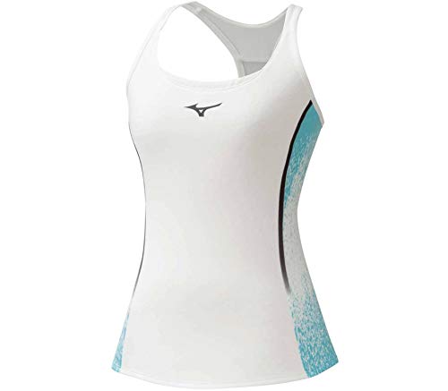 Mizuno Camiseta sin Mangas Estampada para Mujer, Mujer, Camiseta de Tirantes Anchos, K2GA0710, Blanco, L