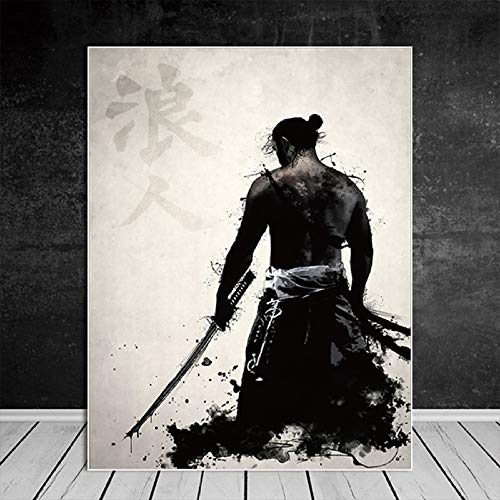 mmzki Samurai japonés Lienzo Pintura al óleo Moderna Pared Arte Cuadros Lienzo impresión para Sala HD decoración del hogar Carteles e Impresiones