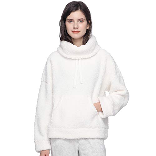Mnemo Home Sherpa - Sudadera con capucha y forro polar para mujer Blanco XS