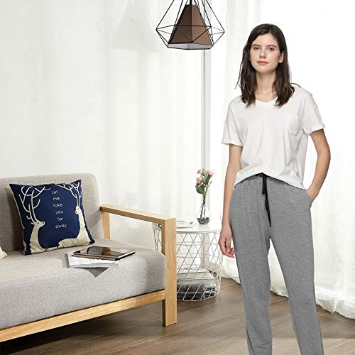 Mnemo - Pantalones de dormir para mujer, con bolsillos y cinta cómoda, para el tiempo libre gris mezclado L
