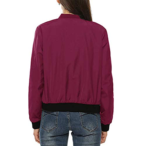 Moda Chaqueta Mujer Abrigo de Otoño Tops de Manga Larga Chaqueta de Cremallera Outwear Tops Color sólido Camiseta Slim Fit Baseball Chaqueta de Bombardero vpass