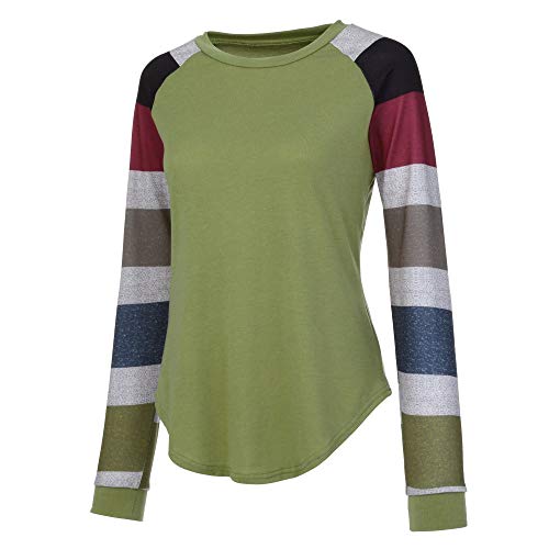 Moda de Mujer a Rayas Camiseta Casual Tops para Mujer Sexy Blusa de Manga Larga Suelta con Cuello Redondo Camisas para Mujer riou
