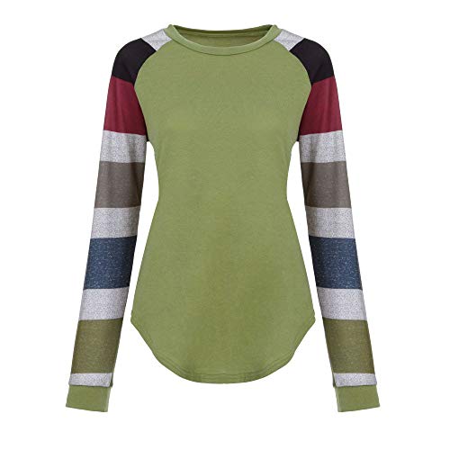 Moda de Mujer a Rayas Camiseta Casual Tops para Mujer Sexy Blusa de Manga Larga Suelta con Cuello Redondo Camisas para Mujer riou