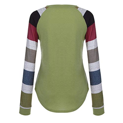 Moda de Mujer a Rayas Camiseta Casual Tops para Mujer Sexy Blusa de Manga Larga Suelta con Cuello Redondo Camisas para Mujer riou