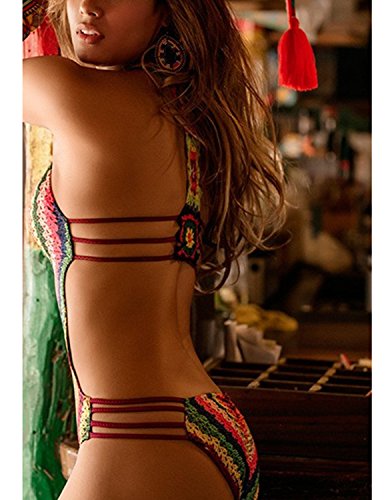 MODETREND Mujer Bikini Push up de Escotado por Detrás Deep V-Neck Monokini Traje de Baño de una Pieza Verde L