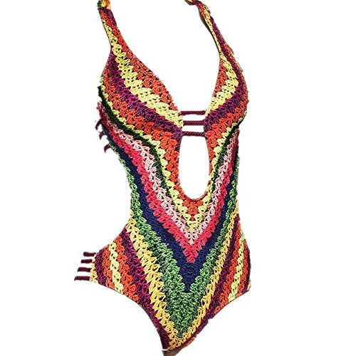 MODETREND Mujer Bikini Push up de Escotado por Detrás Deep V-Neck Monokini Traje de Baño de una Pieza Verde L