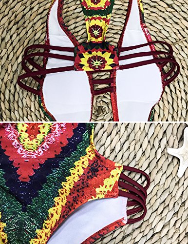 MODETREND Mujer Bikini Push up de Escotado por Detrás Deep V-Neck Monokini Traje de Baño de una Pieza Verde L