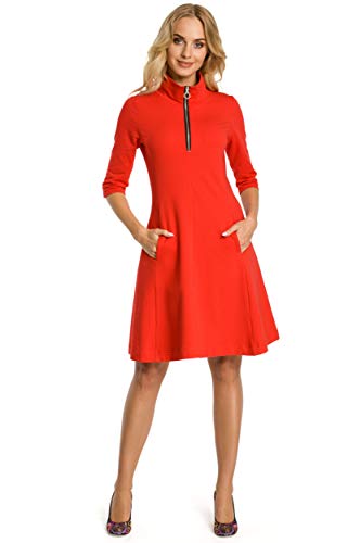 MOE - made of emotion Vestido Entallado con Vuelo y Cuello con Cremallera - Rojo, 36 | S