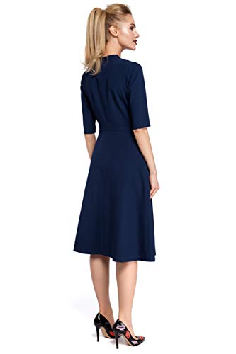 MOE - made of emotion Vestido Entallado y con Vuelo con Lazo - Azul Marino, 36 | S