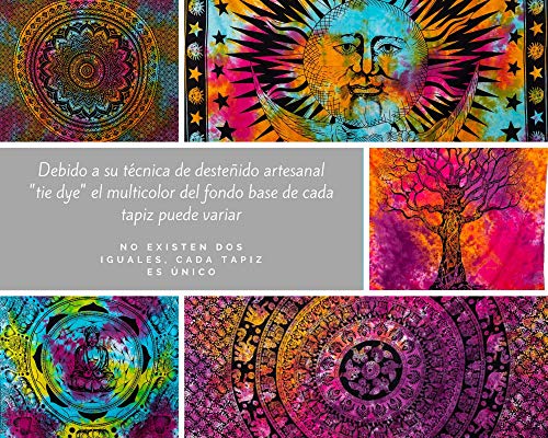 MOMOMUS Tapiz de Pared de Mandala - Hecho a Mano, de Algodón y Tintes Vegetales - Multicolor, de Inspiración Simétrica, Pareo/Toalla de Playa Grande - Elegante y Bohemio - 210x230cm Aprox.