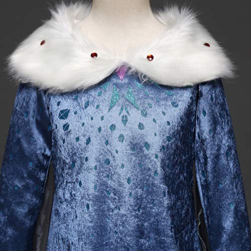 Monissy Reyna de Nieve Princesa Elsa Cosplay Vestido Niña Azul Terciopelo Manga Larga Capa Tul Hielo Nieve Estampado Asimétrico Frozen Traje Boda Cumpleaños Canarval