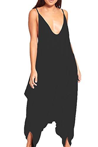 Mono Ancho Estilo Harem para Mujer - Cuello de Pico sin Mangas - Todo en uno - Negro - UK 20-22/EU 48-50 (Talla Grande)