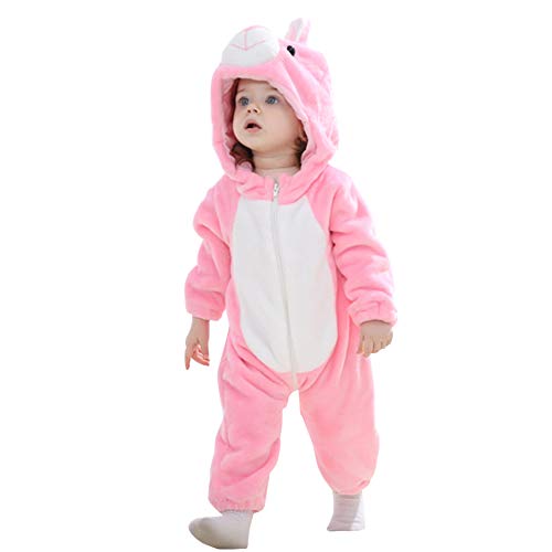 Mono Bebés, Mameluco de bebé con Capucha Franela Monos Estilo Animal Trajes Recién Nacido Unisex Primavera Otoño Invierno Trajes para bebés de 2 a 24 Meses (13-18 Meses, Conejo Rosa)
