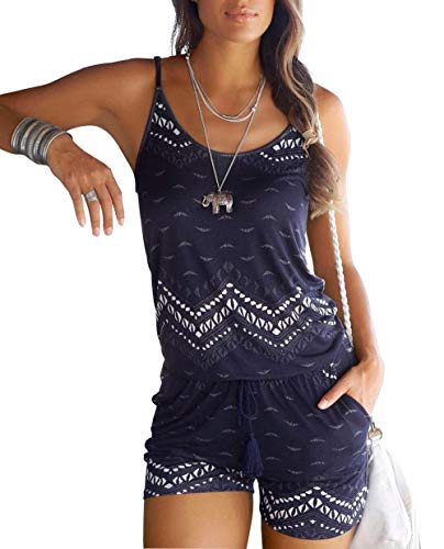 Mono Corto sin Tirantes para Mujer Pantalones Cortos con Estampado de Verano Mono Boho con Mono de Cuerda Elegante Mono Corto Romper Casual Mono Corto de Playa Cóctel