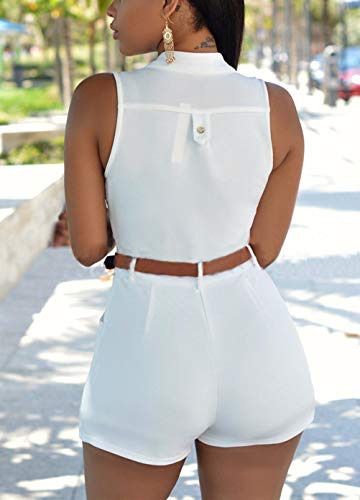 Mono de Las Mujeres de la Mujer Casual Summer Romper V Cuello Manga Corta Playa elástica Pantalones Cortos de Moda Traje de Moda