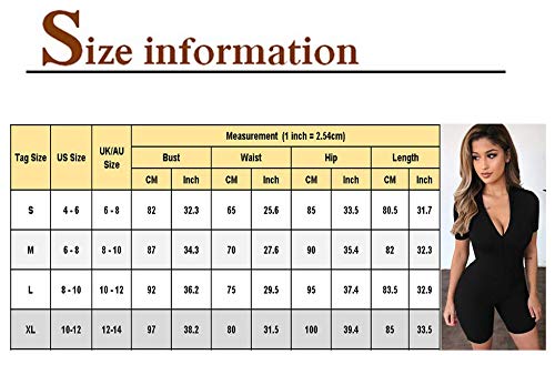Mono de Mujer Romper Bodycon Mangas Cortas Elásticas de Una Pieza con Cremallera Pantalones Cortos de Cintura Alta (Negro, M)