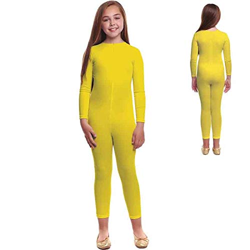Mono Maillot Cuerpo Entero Niños Unisex Amarillo【Tallas Infantiles 5 a 12 años】[Talla 7-9] Disfraz Segunda Piel con Cremallera Danza Baile Carnaval Halloween