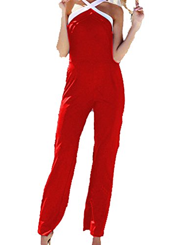 Mono Mujer Largo - Jumpsuit Elegante para Ceremonia y Eventos, Novia o Dama de Honor - para Fiesta Discoteca Moda Baile (Modelo 3 Rojo, L)