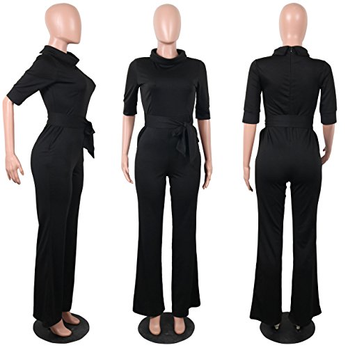 Mono Mujer Negro Largo Fiesta Talla Grande 1/2 Mangas Jumpsuits Elegante Pantalones Pierna Ancha con Cinturón para Playa business oficina y Fiesta Cóctel Party Clubwear Noche M