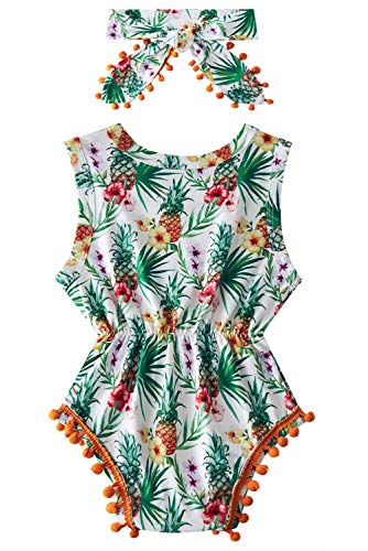 Mono para bebé pequeño Mono con Estampado de Flores de Color y piña para bebés Body de Cuello Redondo con Borla Verano Diario 0-3 Meses