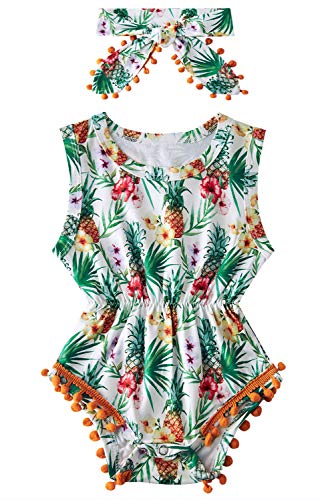 Mono para bebé pequeño Mono con Estampado de Flores de Color y piña para bebés Body de Cuello Redondo con Borla Verano Diario 0-3 Meses