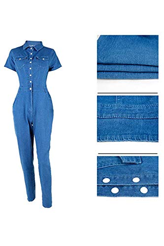 Mono Vaquero Ajustado Casual De Primavera De Manga Corta para Mujer Azul L