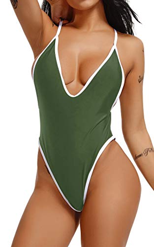 Monokini Mujer Push-up con Cuello en V con Relleno Acolchado Traje de Baño de Una Pieza Bikini330