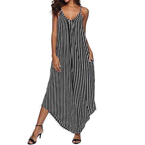 Monos a Rayas para Mujer Monos con Cuello en V con Tiras Monos Sueltos Casuales de Playa Monos Femeninos de Verano Pantalones Anchos de Pierna