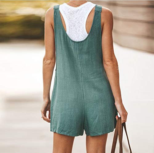 Monos de Mujer Cortos, SUNNSEAN, Color Sólido, Casual, Pantalón de Tirantes, con Botones, Bolsillos, Monos de Lino, Pantalones Cortos de Vestir de Mujer, Monos Jumpsuit