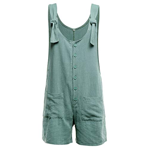 Monos de Mujer Cortos, SUNNSEAN, Color Sólido, Casual, Pantalón de Tirantes, con Botones, Bolsillos, Monos de Lino, Pantalones Cortos de Vestir de Mujer, Monos Jumpsuit