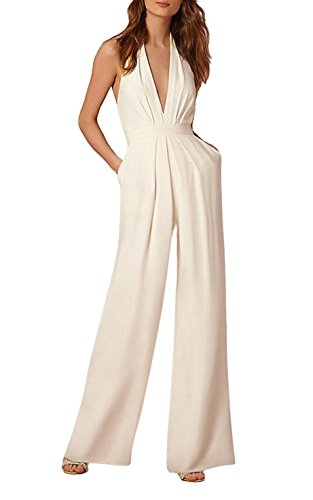Monos De Vestir Mujer Fiesta Largos Pantalones Anchos Elegantes Sin Mangas V Cuello Hombro Descubierto Espalda Descubierta Moda Coctel Fiesta Mono Largo Jumpsuits