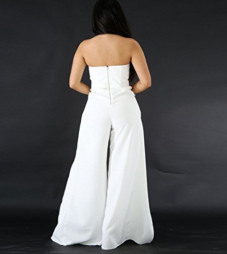 Monos De Vestir Mujer Fiesta Largos Verano Sin Mangas Ropa Dama Moderno Bandeau Hombros Descubiertos Talle Alto con Aberturas Mono Largo Jumpsuit Monos De Fiesta (Color : Blanco, Size : S)