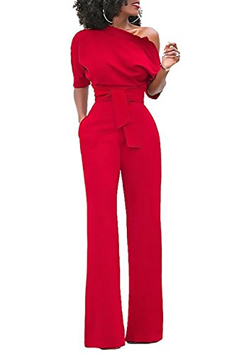Monos De Vestir Mujer Largos Elegante Hombro Inclinado 3/4 Manga Alto Cintura Sencillos Color Solido Joven Moda Monos Largos Monos De Fiesta Vestir Verano Jumpsuit Playsuits