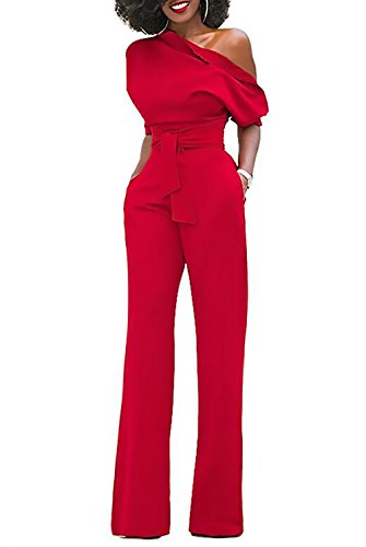 Monos De Vestir Mujer Largos Elegante Hombro Inclinado 3/4 Manga Alto Cintura Sencillos Color Solido Joven Moda Monos Largos Monos De Fiesta Vestir Verano Jumpsuit Playsuits