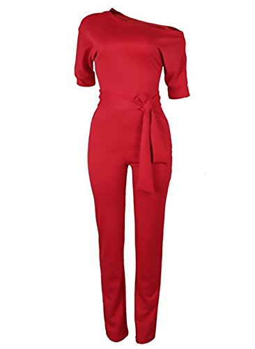 Monos De Vestir Mujer Largos Elegante Hombro Inclinado 3/4 Manga Alto Cintura Sencillos Color Solido Joven Moda Monos Largos Monos De Fiesta Vestir Verano Jumpsuit Playsuits