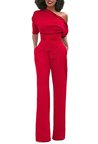 Monos De Vestir Mujer Largos Elegante Hombro Inclinado 3/4 Manga Alto Cintura Sencillos Color Solido Joven Moda Monos Largos Monos De Fiesta Vestir Verano Jumpsuit Playsuits