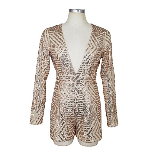 Monos De Vestir Mujer Verano Fiesta Cortos Elegantes Lentejuelas Vintage Juveniles Slim Fit Jumpsuit V Cuello Manga Larga Coctel Novia Mono Ropa Moda De Noche Atractivo