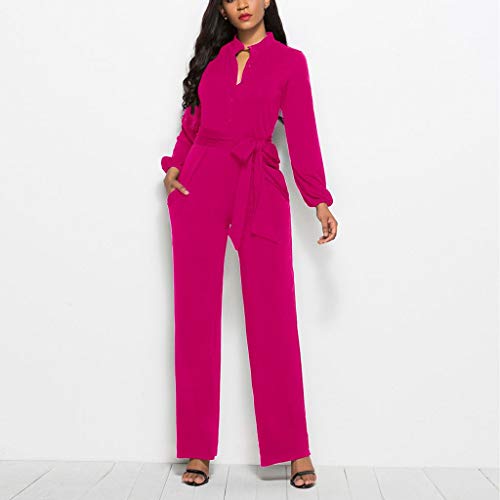 Monos Elegante para Mujer SUNNSEAN Mameluco Mono de Pierna Ancha de Mujer con Bolsillo Elegante Jumpsuit de Manga Larga Cinturón Lazo Botón Fiesta Romper 2019 Playsuit Otoño Mono Tallas S-XXL