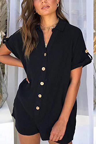 Monos Informales De Verano para Mujer Pantalones Cortos De Playa De Manga Corta Negro XL