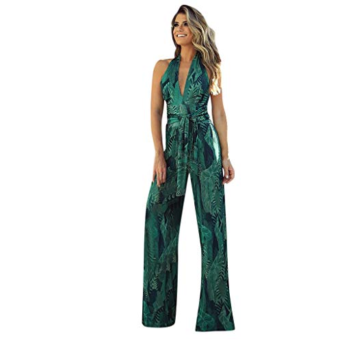 Monos Largos Elegantes Mujer SUNNSEAN Moda Mujeres Verano Sexy Impresión Hojas Casual sin Mangas de Piernas Mono de Verano Mameluco de Moda Jumpsuit de Vestir Monos de Fiestas