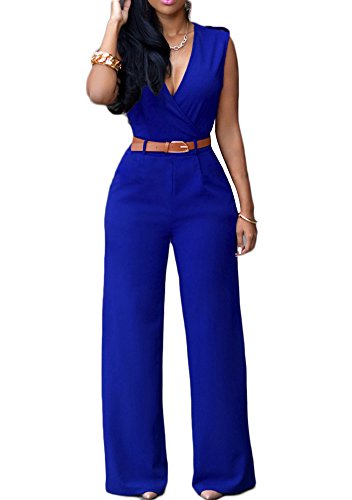 Monos Mujer De Vestir Largos Elegantes Sin Manga Alto Cintura Casual Monos Largos Pantalones Clubwear Zafiro S