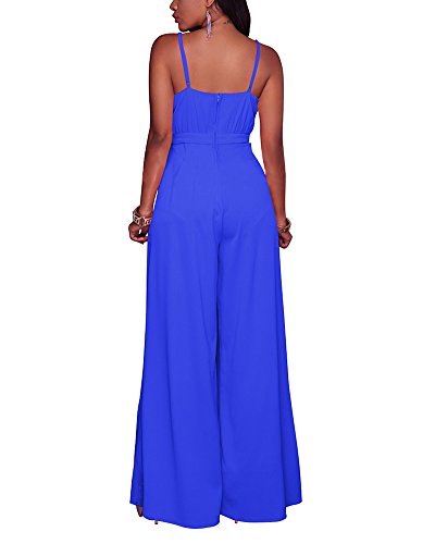 Monos Mujer Fiestas Elegante V Cuello Sin Mangas Traje Pullover Pantalones Larga Rompers Azul XL