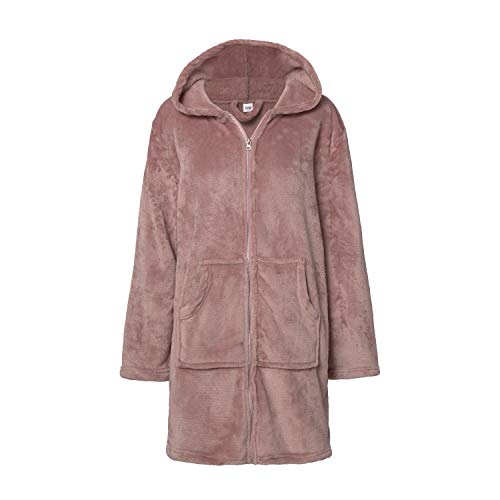 Montse Interiors Bata o Albornoz Mujer Coralina Tacto Seda o Visón Homewear con Capucha (Bata Coral Rosa Palo, L/XL)