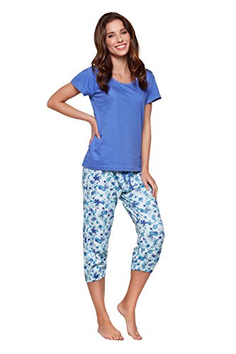Moonline - Pijama capri para mujer, de algodón suave, varios modelos morado Small